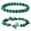 Natural green malachite bead and irregular stone bracelet set with butterfly charm - Green Peacock Stone