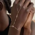 Elegant gold finger bracelet with pave diamond oval charms for women's jewelry - Sliding Oval Style (Bracelet #901) / Silver
