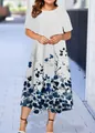 Vestido midi elegante de verano de manga corta para mujer con estampado floral azul - XS / Estilo Floral Azul Base Blanca (1款式-A480)