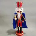 Traditional 38cm wooden nutcracker with blue velvet cape and golden scepter decoration - Blue King with Cloak and Diamonds