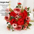 High-quality realistic artificial red peony and daisy bouquet for home decoration - Red
