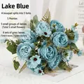Elegant lake blue artificial peony and daisy flower bouquet for indoor home decoration - Lake Blue