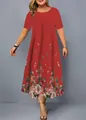 Stylish red short-sleeved midi dress featuring a very vibrant floral print design. - XS / Red Base Floral Style (7款式-A480)
