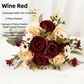 Realistic burgundy artificial peony and daisy silk flower bouquet for home decor - Burgundy