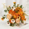Realistic orange artificial peony and daisy floral bouquet for home office decor - Orange