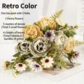 Realistic vintage artificial peony and daisy flower bouquet for home table decoration - Antique Silver