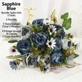 Royal blue artificial peony bouquet with daisies for elegant indoor home decoration - Royal Blue