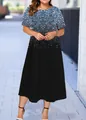 Plus size summer short sleeve mid-length dress with blue mottled pattern and black skirt - XS / Blue and Black Splicing Style (13款式-A480)