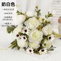 Elegant milky white artificial peony and daisy flower bouquet for modern home decoration - Cream