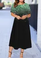 Elegant summer short sleeve midi dress featuring a vibrant green gradient print for women - XS / Black Base Green Gradient Floral Style (14款式-A480)