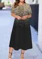 Plus size short sleeve summer dress with gold glitter gradient and black hem - XS / Golden Gradient Splicing Style (15款式-A480)