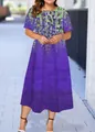 Casual summer short-sleeved purple floral print midi dress for women fashion style - XS / Purple Gradient Floral Style (17款式-A480)