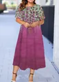 Elegant women's summer short sleeve midi dress with vibrant purple floral gradient pattern - XS / Purple and Cyan Gradient Floral Style (18款式-A480)