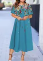 Elegant blue midi dress featuring vibrant floral print and comfortable short sleeves - XS / Sky Blue Large Floral Style (23款式-A480)