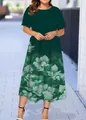 Dark green summer short sleeve midi dress with floral print for women - XS / Dark Green with Light Floral Style (29款式-A480)