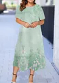 Elegant summer short-sleeved floral print midi dress in light green finish for women - XS / Light Green and Pink-Purple Floral Style (31款式-A480)
