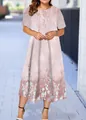 Elegant light pink summer short sleeve midi dress featuring a delicate floral print pattern - XS / Light Pink Gradient Floral Style (32款式-A480)