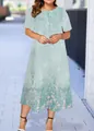 Summer short sleeve light blue midi dress featuring delicate pink floral patterns - XS / Aqua Base Floral Style (33款式-A480)