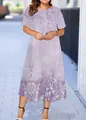 Elegant light purple floral print short-sleeved midi dress for women summer wear - XS / Lilac and White Floral Style (35款式-A480)