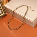 Elegant gold plated titanium steel chain necklace featuring chic black enamel inlay detail - Black Necklace
