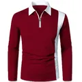 Classic maroon long-sleeve polo shirt featuring contrast white collar and zipper neck - Burgundy