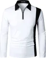 Detailansicht eines weißen Herren-Poloshirts mit schwarzem Kragen und Reißverschluss - S / Weiß