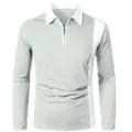 Langärmliges Herren-Poloshirt in Grau und Weiß mit Reißverschluss-Kragen-Detail. - S / Hellgrau