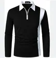 Detaillierte Ansicht des Herren Langarm Polo-Shirts im schwarz-weißen Colorblock-Design - S / Schwarz