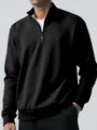 Detailansicht eines schwarzen Herren-Fleece-Sweatshirts mit Stehkragen und Reißverschluss. - S / Schwarz
