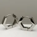 Polished silver hexagonal titanium steel hoop earrings for a modern minimalist style - Hexagon Steel Color (Single Piece)