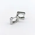Detailed macro view of square titanium steel huggie earrings in polished silver finish - Square (Inner Circle) Steel Color (Single Piece)
