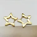 Close-up of stylish gold-toned titanium steel star-shaped hoop earrings for women - Five-pointed Star Gold (Single Piece)