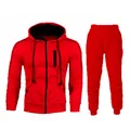 Men's casual red tracksuit set featuring a zip-up hooded sweatshirt and joggers. - M / Red