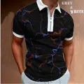 Men's short sleeve polo shirt featuring a 3D marble print and zipper neck design - S / Tops / Geometric Marble