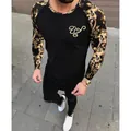 Modisches Herren Slim Fit Langarm-T-Shirt mit elegantem goldenem Barock-Ärmelmuster - S / Schwarz