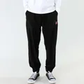 Detailed front view of mens black corduroy drawstring jogger pants with elasticated cuffs - S / Black