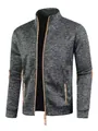 Vue détaillée du gilet tricoté pour hommes avec fermeture éclair et coudières marron - S / gris foncé