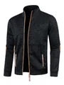 Détail veste en tricot pour homme zippée avec empiècements aux coudes et col montant - S / Noir
