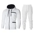 Premium men's white athletic tracksuit set with fleece hooded jacket and joggers - M / White