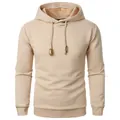 Premium beige heren hoodie met jacquardpatroon verstelbaar trekkoord en ribgebreide boorden - S / Khaki