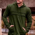 Modischer dunkelgrüner Herren-Kapuzenpullover mit Kordelzug und Ziernähten - Armeegrün