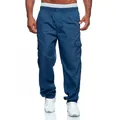 Dettaglio dei pantaloni cargo casual da uomo blu con vestibilità dritta e ampia. - M / Blu Denim