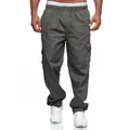 Men's loose multi-pocket cargo pants in grey with elastic waist and drawstring - M / Dark Gray