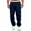Navy blue men's straight-leg cargo pants featuring functional multi-pockets for outdoors - M / Navy Blue