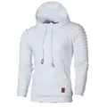 White textured men's long sleeve hooded sweatshirt with jacquard stripe pattern design - S / White