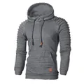 Premium men's grey jacquard striped long sleeve hoodie for autumn and winter outdoor wear. - S / Dark Gray