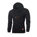 Professional men's black jacquard hoodie featuring pleated sleeves and a drawstring hood - S / Black