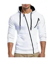 Gedetailleerd beeld van witte herenhoodie met een unieke diagonale ritssluiting - S / Wit Lichaam Met Zwarte Accenten