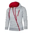 Vooraanzicht van een heren slim fit hoodie met unieke rode diagonale rits. - S / Lichtgrijs Lichaam Met Rode Accenten