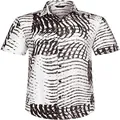 Detail view of the black and white abstract wave print on a Hawaiian style casual shirt - S / White Black Abstract Wave Print (上衣ZT165-3)